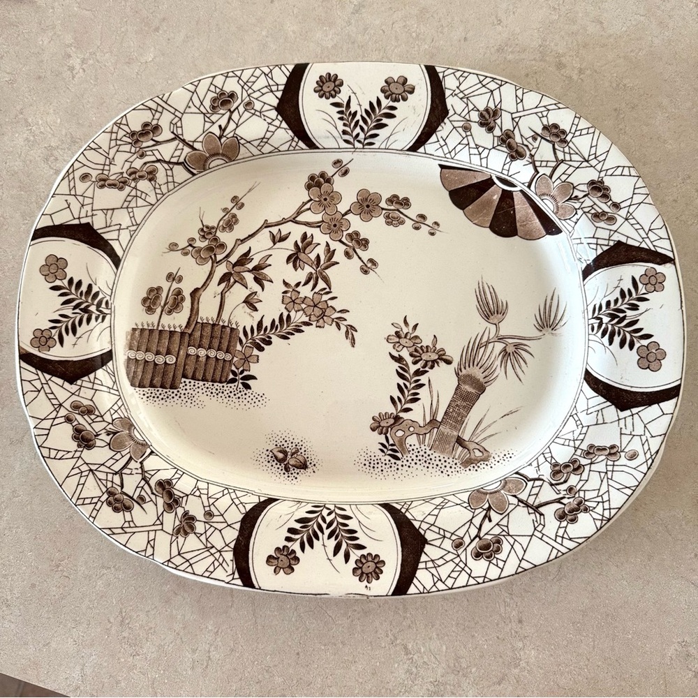 Antique Ashworth Bros Kioto Brown Transferware Platter Aesthetic Movement 1880